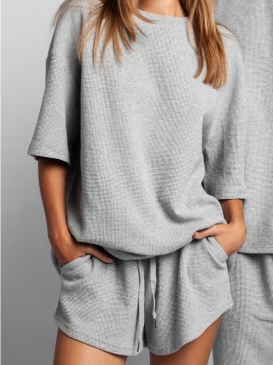 Comfrt Other - Comfrt Waffle Knit Two-Piece Lounge Set in Light Gray